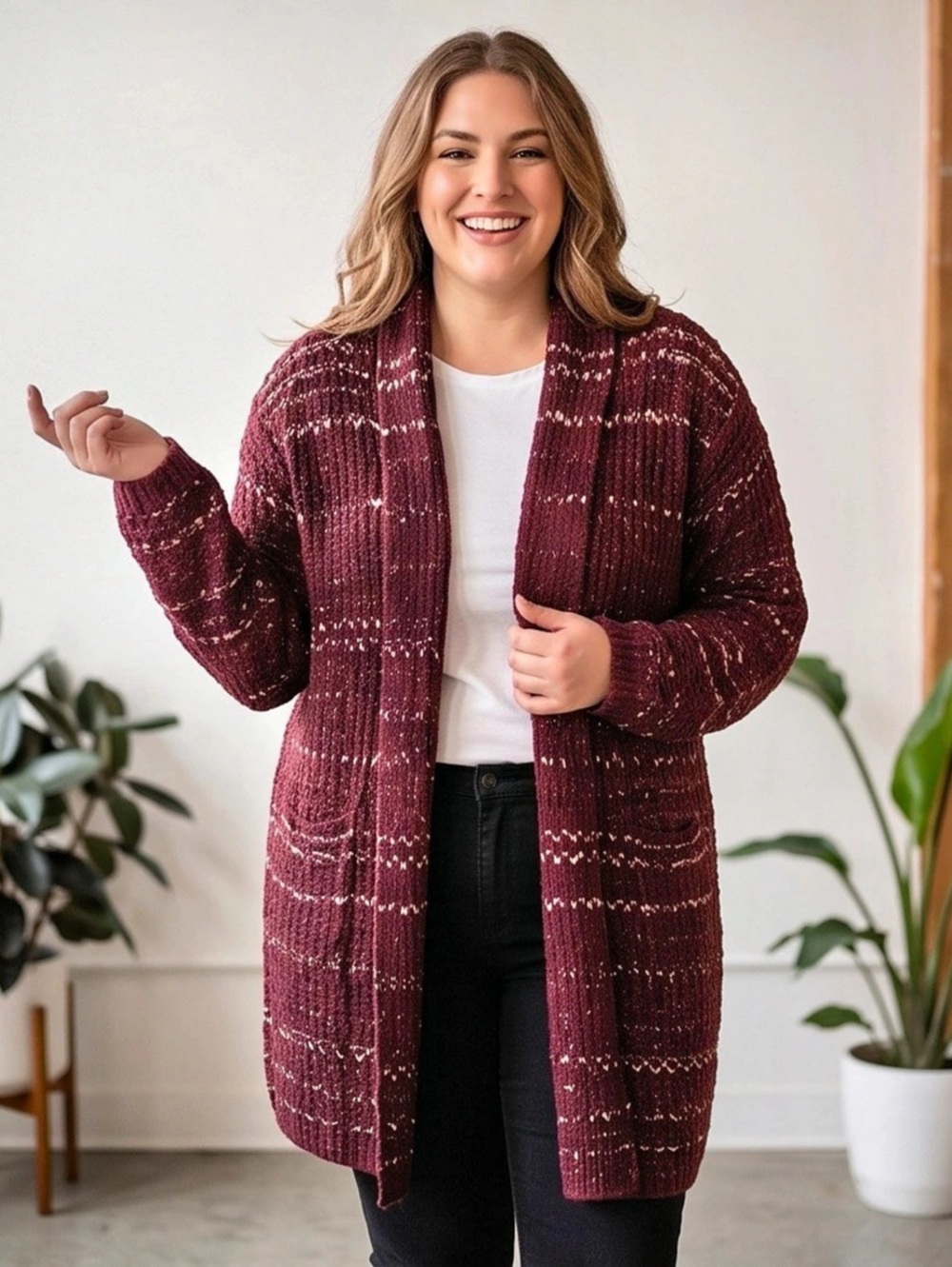 Love By Design Open Front Patterned Cardigan in Purple Size Medium Like New
